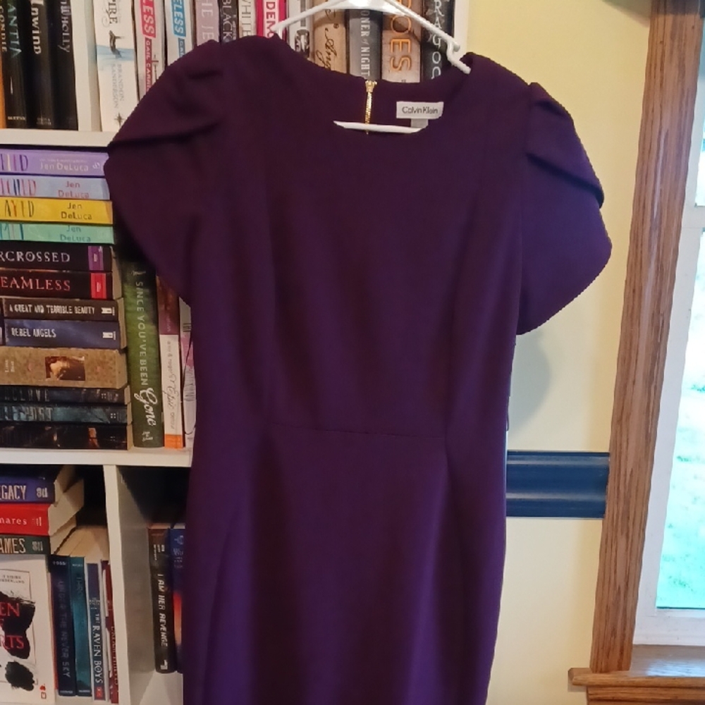 Calvin Klein Purple Sheath Dress with Puff Cap Sleeves Size 10 NWT